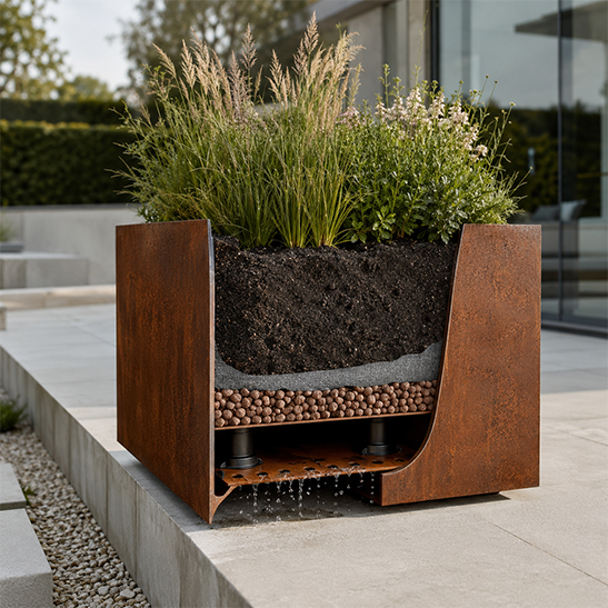 drainage jardinière Corten