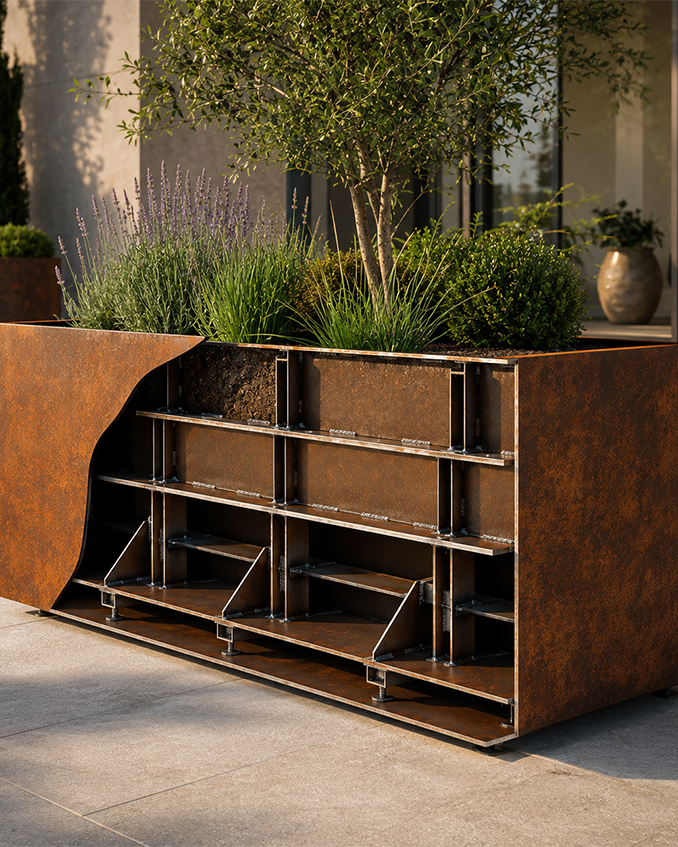 fabrication jardinière Corten